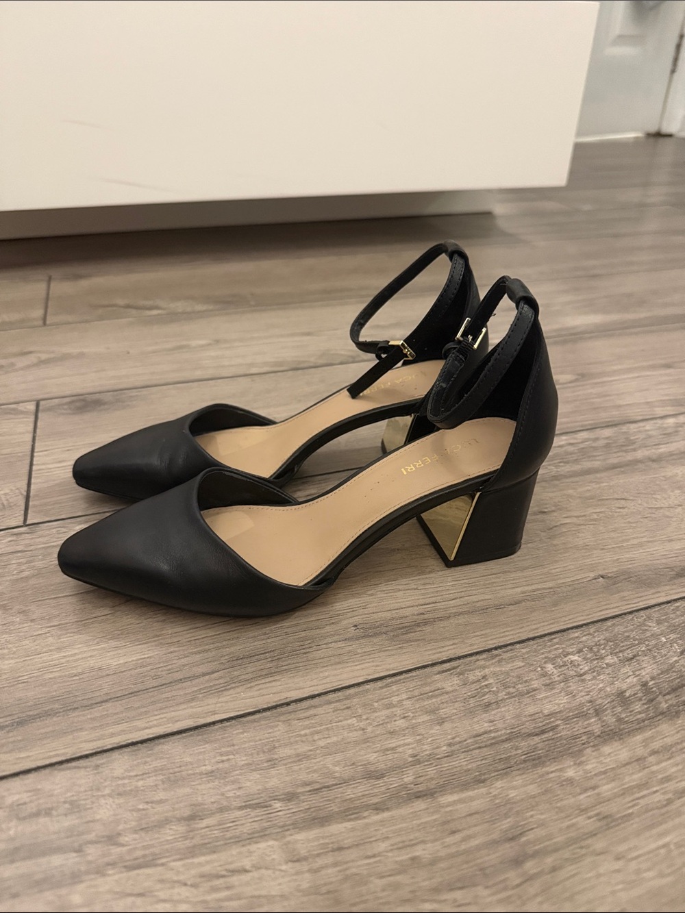 Luca Ferri Black Ankle-Strap Pointed-Toe Block Heels